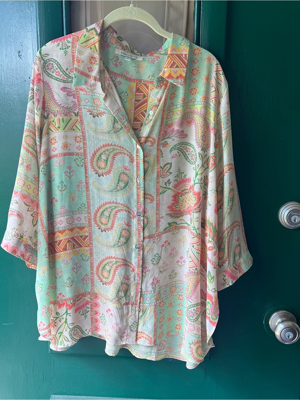 Rose & Olive Mint Green Floral Blouse